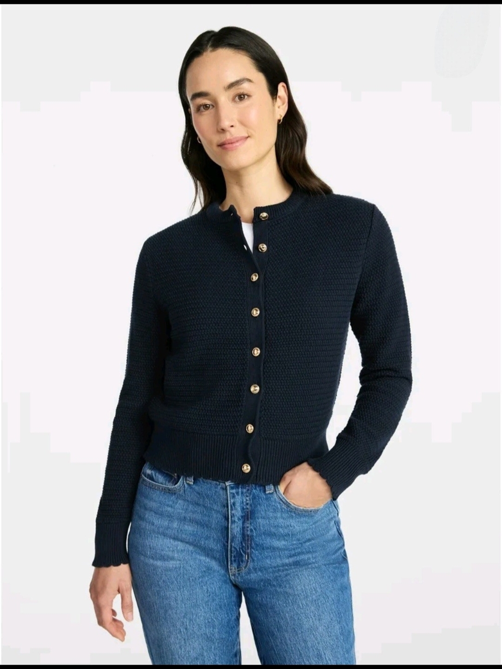 Time and Tru Women's Textured Knit Cardigan Sweater Blue Twilight